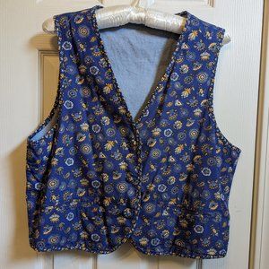 Reversible Vest Chambray and Blue Floral Print Two Looks In One Garment